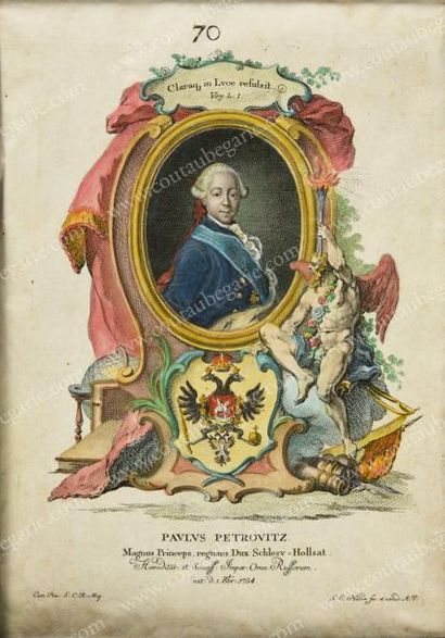 null PAUL Ier, empereur de Russie (1754-1801)
Gravure rehaussée à l'aquarelle signée...