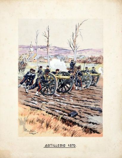 LEROUX, Pierre Albert 1870-1918. Un ensemble de 6 illustrations militaires.
Artillerie...