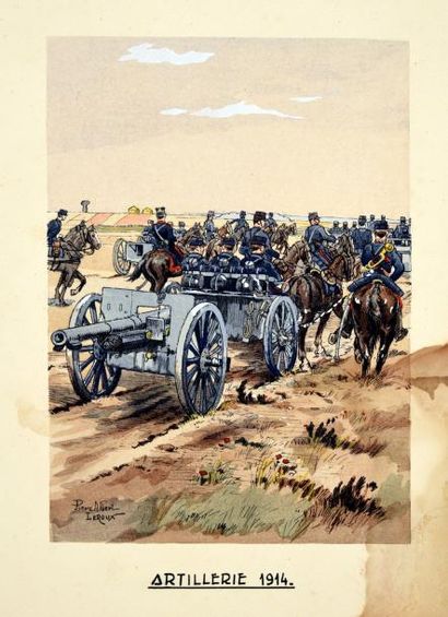 LEROUX, Pierre Albert 1870-1918. Un ensemble de 6 illustrations militaires.
Artillerie...