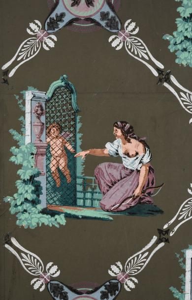 null Cupidon emprisonné par Vénus, papier peint, époque Directoire, impression à...
