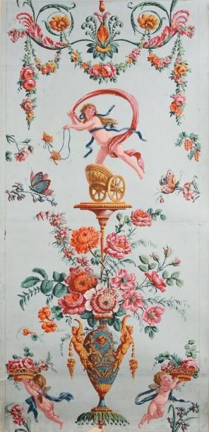 null Papier peint en arabesques, Manufacture Réveillon, 1788, impression à la planche...