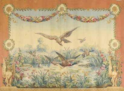 null Carton de tapisserie, manufacture d'Aubusson, style Empire, fin du XIXe siècle,...