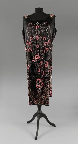 null Robe du soir, griffée Emilienne Manassé, Paris, vers 1925, robe sans manches...