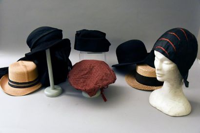 null Réunion de chapeaux, vers 1920-1930, 3 chapeaux d'homme et 4 chapeaux de femme...