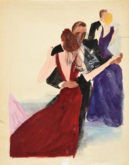 LÉON BENIGNI, (1892-1948) 
La Valse, maquette d'illustration de magazine de mode,...