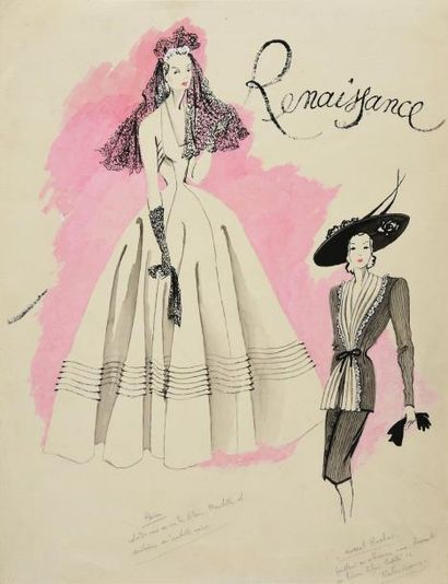 LÉON BENIGNI, (1892-1948) 
Renaissance, maquette d'illustration de magazine de mode,...
