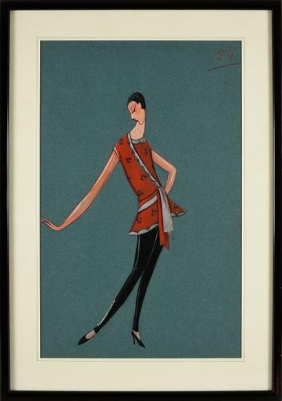 JEANNE LANVIN, Atelier 
 Ensembles du soir, deux projets, vers 1930, gouache et mine...