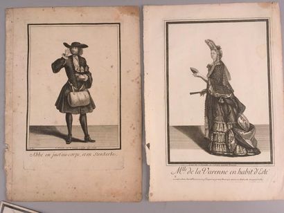null Quatre gravures choisies illustrant l'Histoire du Costume, époque Louis XIV,...