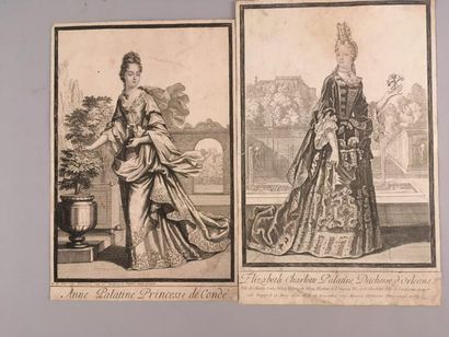 null Quatre gravures choisies illustrant l'Histoire du Costume, époque Louis XIV,...