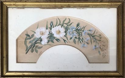  Eglantines, 1897 Feuille d'éventail en papier peint à l'aquarelle d'une branche...