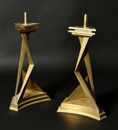 Salvador DALI (1904 - 1989) Castor et Pollux.
Paire de candélabres en bronze doré,...