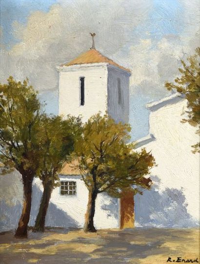Raymond ENARD (1902-1982) L'église de Loix en Ré. Vers 1955. De son vrai nom, l'église...