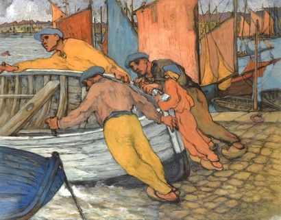 Edouard-Louis Henry-Baudot (1871-1953), attr. à Les pêcheurs des Sables d'Olonne
Gouache...