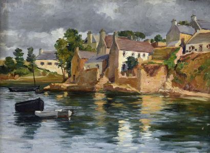 Emile CAMBIAGGIO (1857-1930) Le port de Tréboul. Finistère
Huile sur toile marouflée...