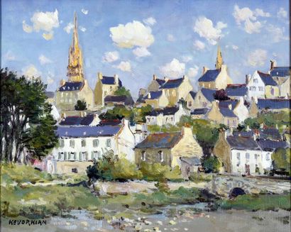 Jean KEVORKIAN (Né en 1933) Vue de Pont-Croix, Finistère Huile sur toile signée en...