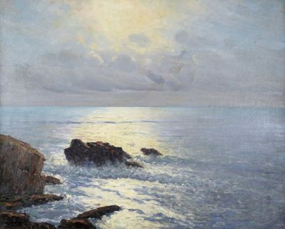 Arsène CHABANIAN (1864-1949) Marine aux rochers. Huile sur toile signée en bas à...