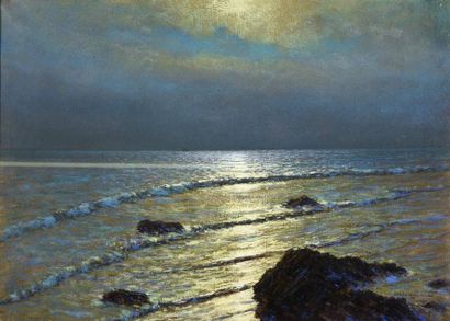 Arsène CHABANIAN (1864-1949) Mer au clair de lune. Pastel sur toile signé en bas...