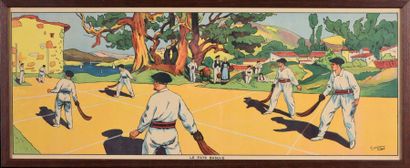 Gaston NIEZAB (1886-1955) Peintre et illustrateur La pelote basque. Gravure couleurs...