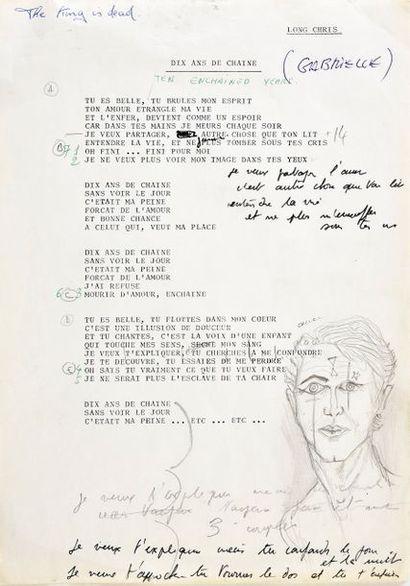 null Hallyday, Johnny 1976.
Tapuscrit et manuscrit original de la chanson «Gabrielle»...