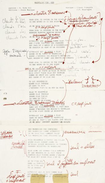null Claude François 1977
Le tapuscrit original de «Magnolias for ever» annoté par...