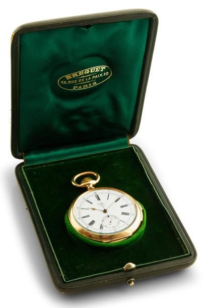 BREGUET Rare montre de poche à sonnerie en or jaune 750 millièmes. Cadran en émail...