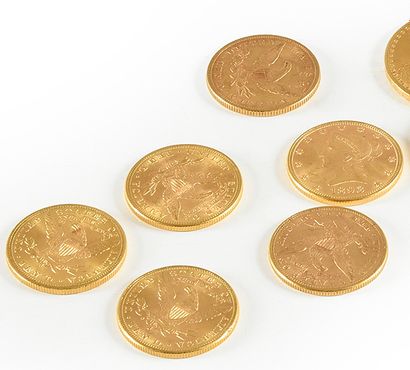 null Six pièces de 10 dollars en or 900 millièmes, années 1880,1881,1888,1893,1897,1901.
Poids:...