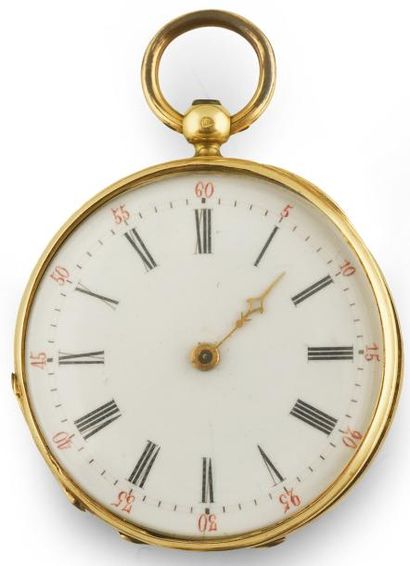 null Lot comprenant une montre à gousset en or jaune 18k (750 millièmes), le cadran...