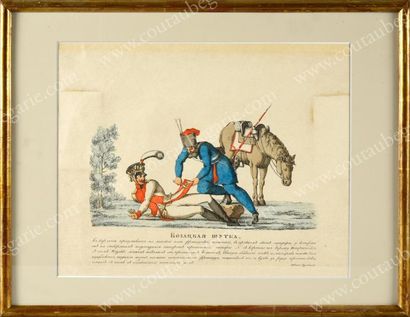 TEREBENEV Ivan Ivanovitch (1780-1815) 
La blague cosaque.
Gravure satirique rehaussée...