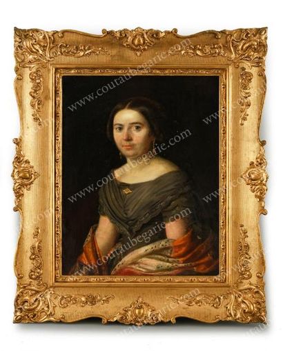 RACHKOFF Nicolas Efimovitch (1825-1895) 
Portrait d'une jeune femme au châle.
Huile...
