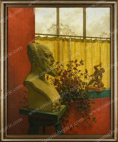 ATTRIBUÉ À WILHELM ANDERSEN (1867-1945) 
Scène d'intérieur avec un buste du sculpteur...