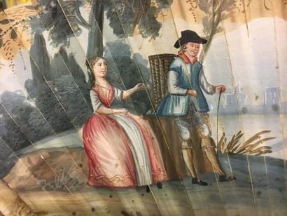 null La géographie, vers 1740-1750
Eventail plié, feuille en papier peint d'une vue...