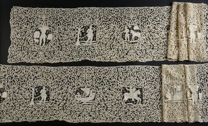 null Broderie et dentelle, tapisserie de Bayeux, 2nde moitié du XIXe siècle.
Deux...