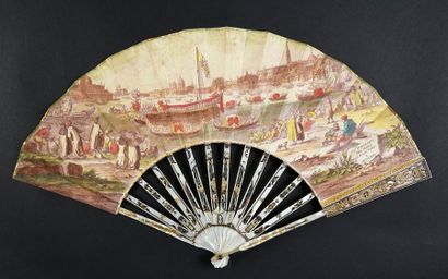 null Le Bucentaure à Venise, vers 1780
Eventail plié, feuille double en papier gravé...