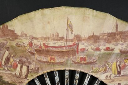 null Le Bucentaure à Venise, vers 1780
Eventail plié, feuille double en papier gravé...
