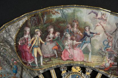 null Le serment d'amour, vers 1780-1790
Eventail plié, feuille en peau peinte sur...