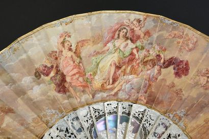 null Le triomphe de Flore, vers 1860-1870
Eventail plié, feuille en peau peinte à...