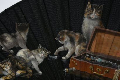 ADOLPHE THOMASSE (1850-1930) Les chatons dans son atelier, vers 1900
Grand éventail...
