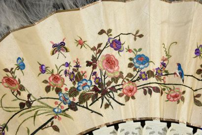 null Fleurs, oiseaux et papillons, vers 1880-1890
Eventail plié, feuille double en...