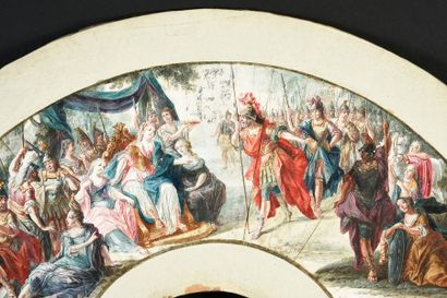 null Didon et Enée, vers 1750
Feuille d'éventail en peau peinte de la rencontre de...