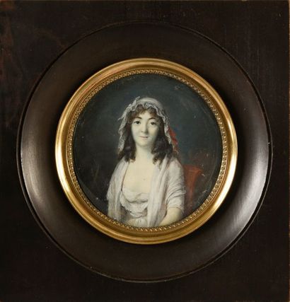 Frederic Dubois (actif 1780-1819) 
«Portrait de femme à mi-corps portant un fichu...