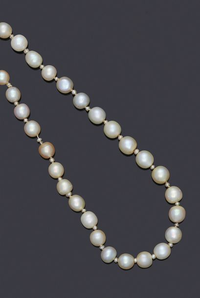 null Collier composé d'une chute de perles fines d'environ 4.6 à 7.2 mm alternées...