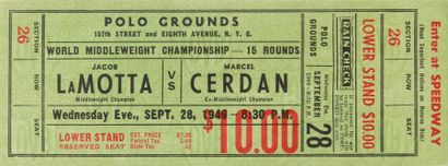 null Billet du match entre Jake La Motta et Marcel Cerdan le 28 septembre 1949 au...