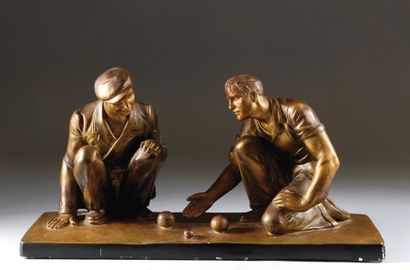 null Sculpture en plâtre. «Le point gagnant». Vers 1930. Patine bronze. Dim. 28 x...