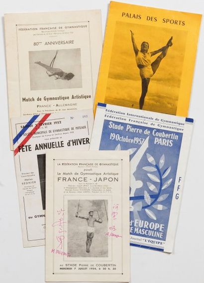null Lot de 5 programmes entre 1952 et 1957 dont la 11è Coupe d'Europe de gymnastique...