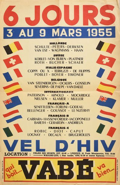 null Affiche originale des 6 jours de Paris 1955 au Vèl d'Hiv. Vainqueurs Arnold-Patterson-Mockridge.
Dim....