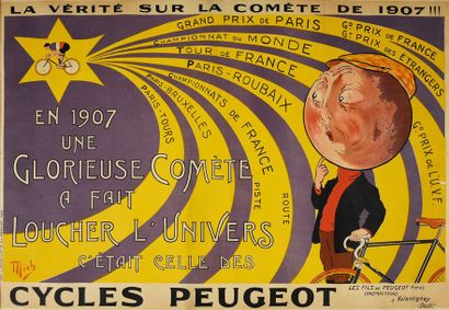 null Affiche. «Cycles Peugeot» Palmarès de l'année 1907. Signée Mich. Imprimerie...