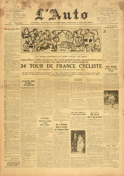 null Ensemble de 27 numéros du quotidien l'Auto couvrant le Tour de France 1930 avec...