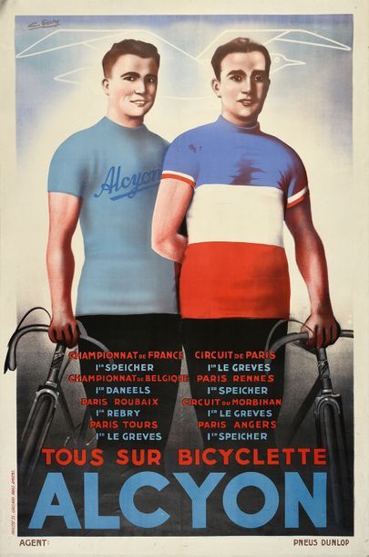 null Affiche palmarès des cycles Alcyon pour l'année 1935. Avec Speicher et Le Greves....