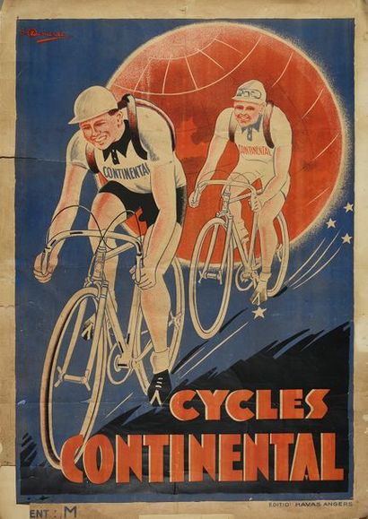 null Affiche des cycles Continental par Zanardi. Circa 1930. Edition Havas Angers....