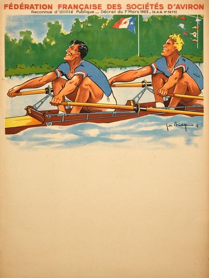 null Affiche originale de la Fédération Française des Sociétés d'Aviron. Illustration...